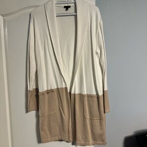 Talbots Cream and Tan Color-Block Cardigan Sweater